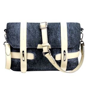 OLIVIA HARRIS BLUE IVORY GENUINE LEATHER FLAP SHOULDER BAG CROSSBODY HANDBAG